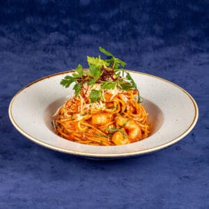 SPAGHETE CU CREVEȚI ȘI SOS NAPOLI (350gr)